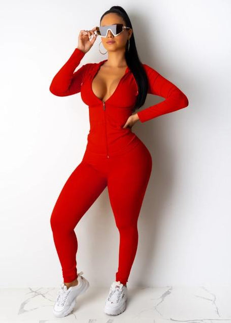 Load image into Gallery viewer, Red Two Piece Sports hoodie with Leggings
