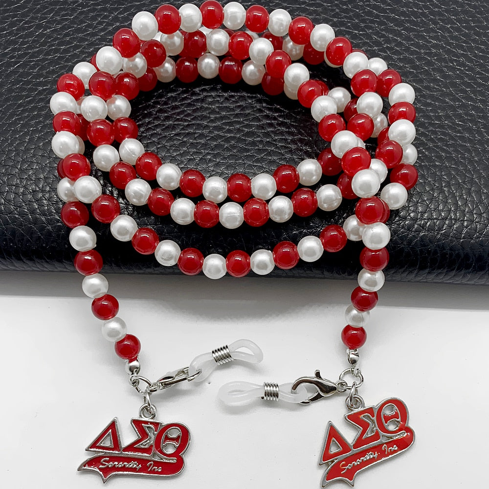 new fashion red Greek letter sorority DELTA DST society jewelry pendant beads mask chain glasses chain necklace