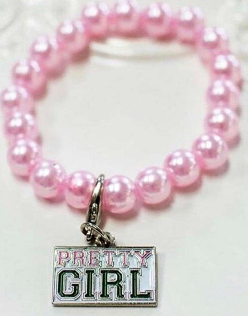 Load image into Gallery viewer, Pink And Green Greek Sorority Pretty Girl Charm Pearl Bracelet Jewelry
