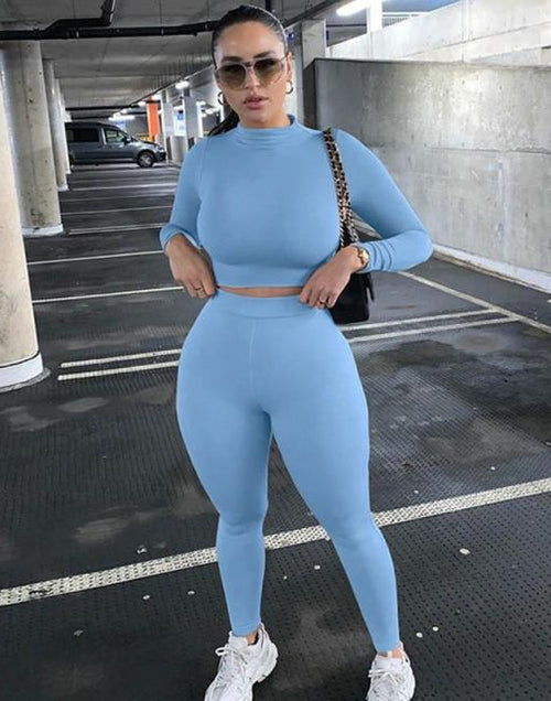 Load image into Gallery viewer, Bodycon Stretchy Two Piece Solid Color Top with Leggings
