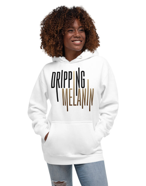 Load image into Gallery viewer, Dripping Melanin White Unisex Hoodie
