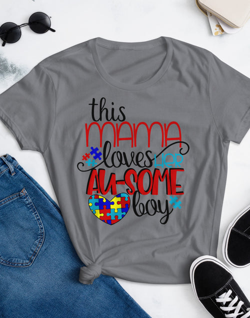 Load image into Gallery viewer, This Mom Love Her Au-Some Boy Women&#39;s short sleeve t-shirt
