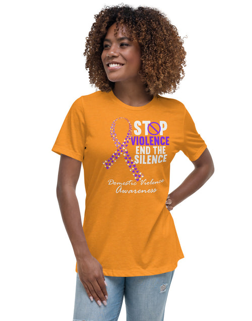 Load image into Gallery viewer, Stop Domestic Violence Women&#39;s Relaxed T-Shirt
